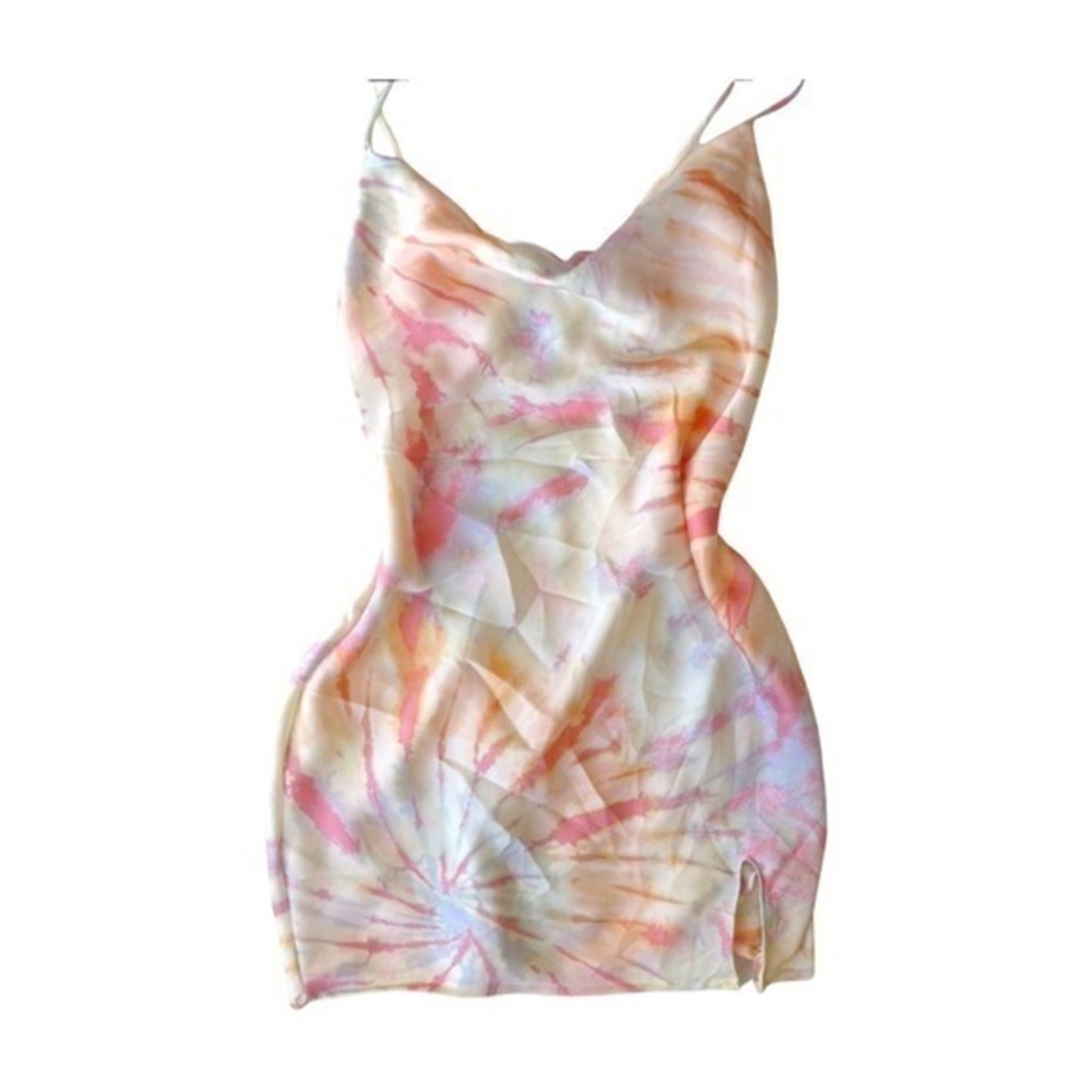 Rue 21 Women’s Pastel Pink Blue Tie Dye Print Satin Mini Slip Dress